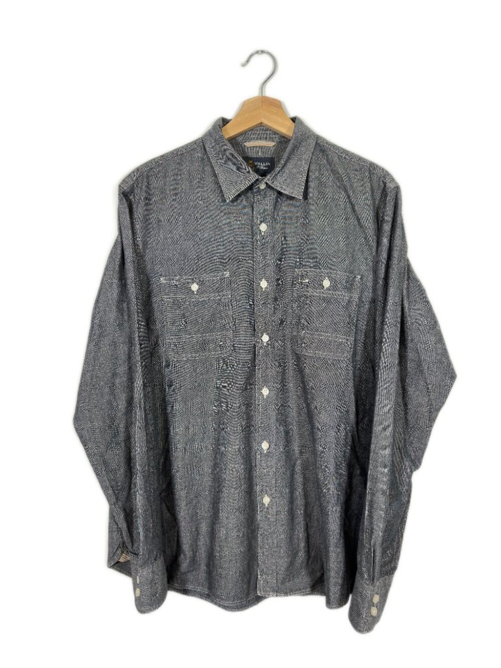 Wallin & Bros. Men's Cotton Shirt Button Up Size L Gray Workwear Business Casual